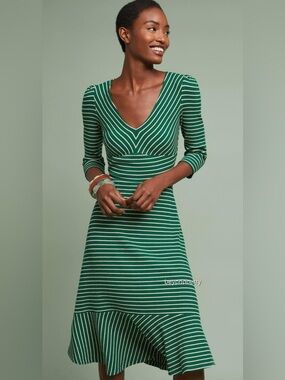 Maeve by Anthropologie Flores Striped Green Dress size Medium